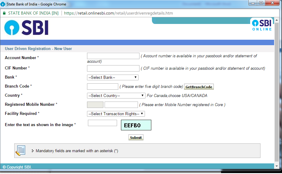 sbi bank online application form for new account